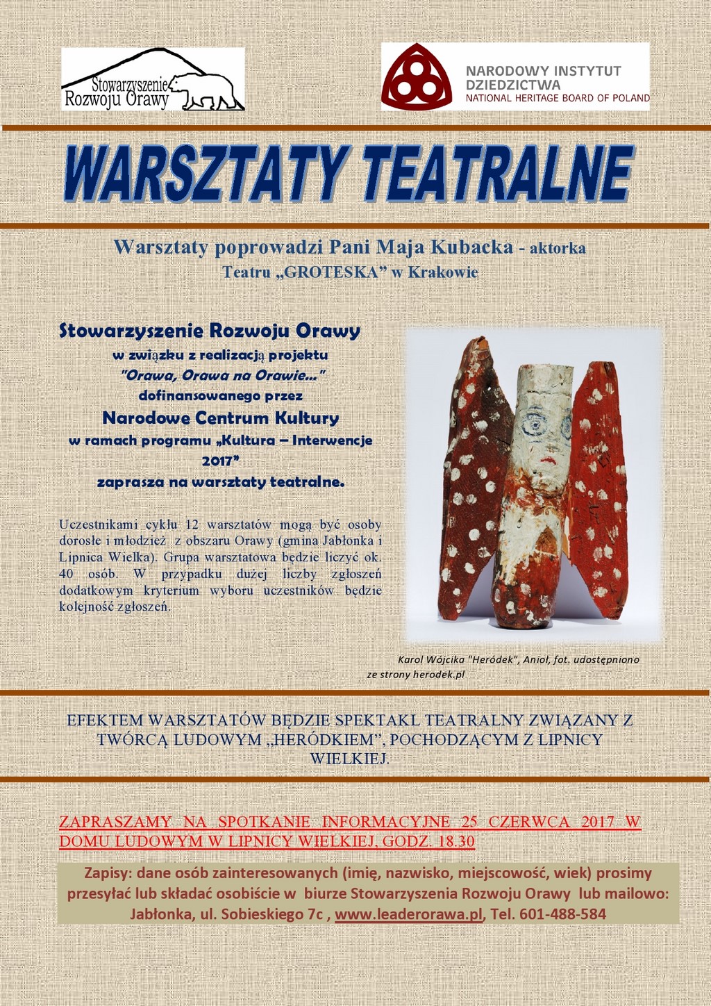 WARSZTATY TEATRALNE 2017 – ZAPROSZENIE